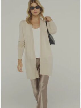 Pura Cashmere | Women’s Long Open front 100% Cashmere Tan Cardigan Size XS